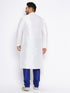 Jashvi Men's Plus Size White Silk Blend Kurta And Blue Pyjama Set